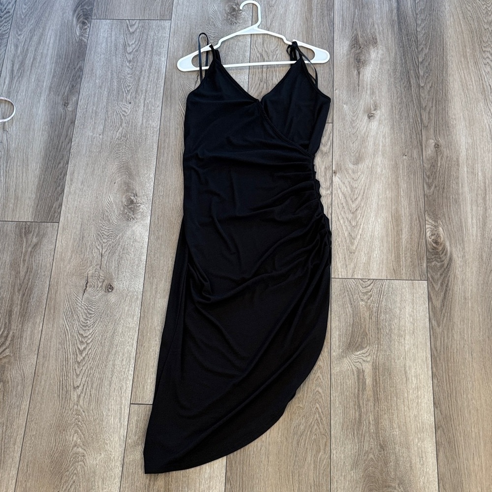 Black asymmetrical ribbed knit dress